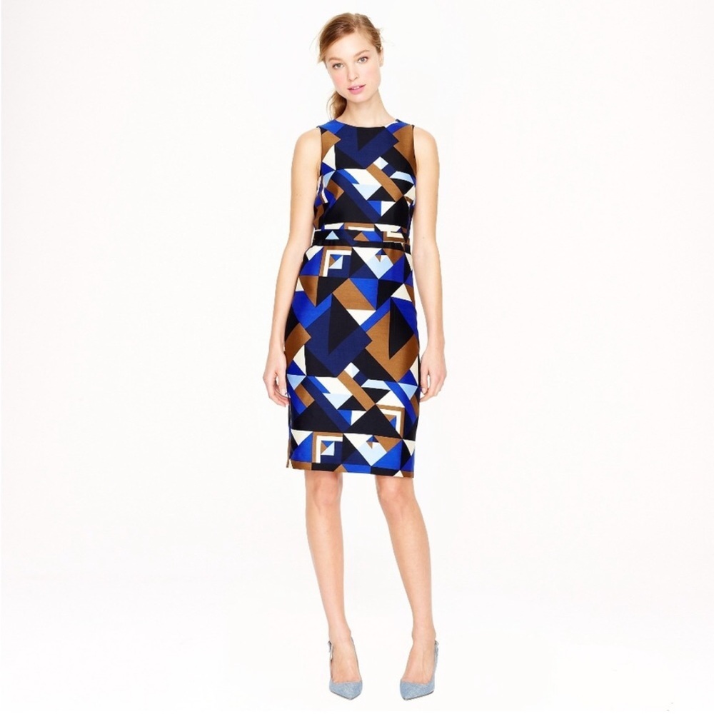 J. Crew Collection Cubist Geometric Sheath wool silk dress